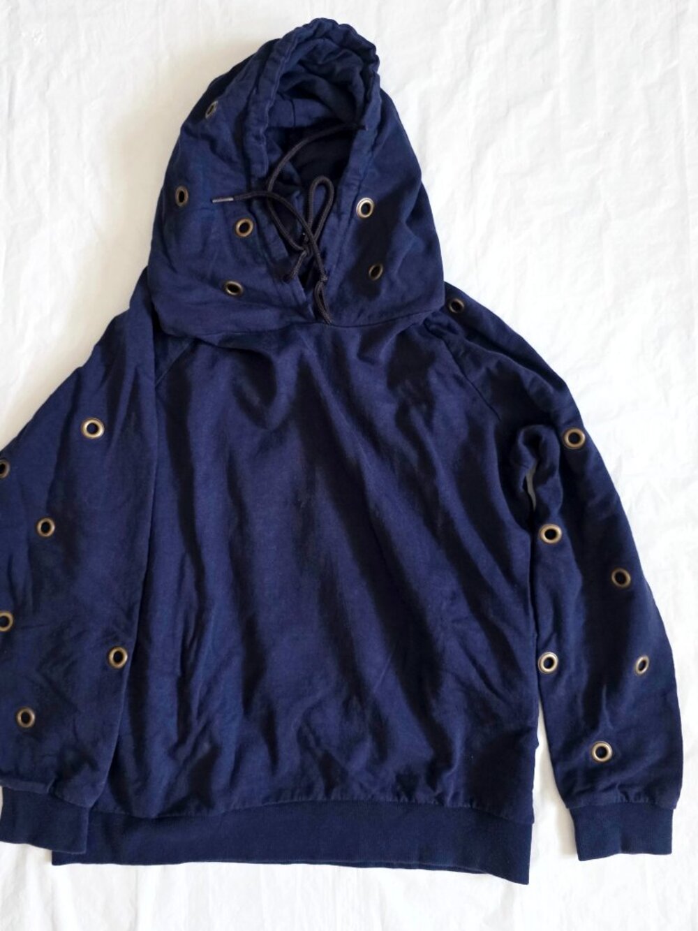Women's Blue Hoodie w/ Decorative Holes